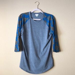LuLaRoe Randy Grey 3/4 Blue Yellow Sleeve